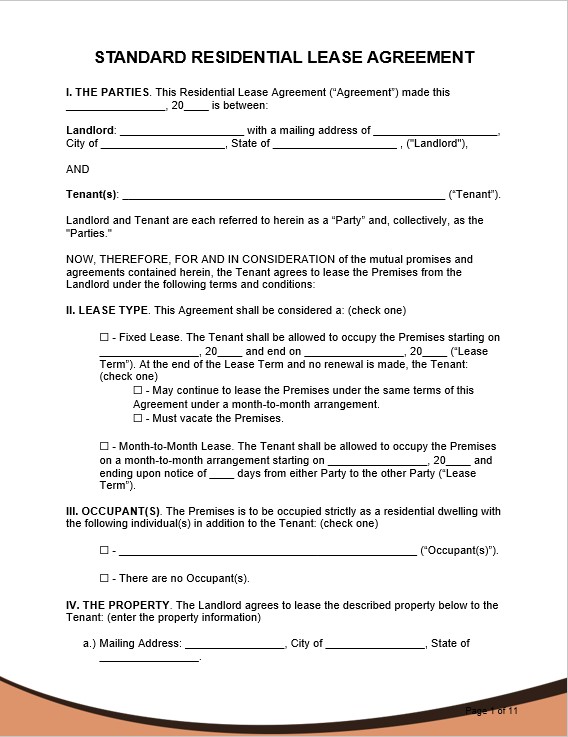 free printable lease agreement forms
