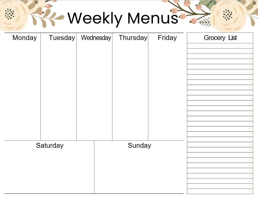 printable weekly menus