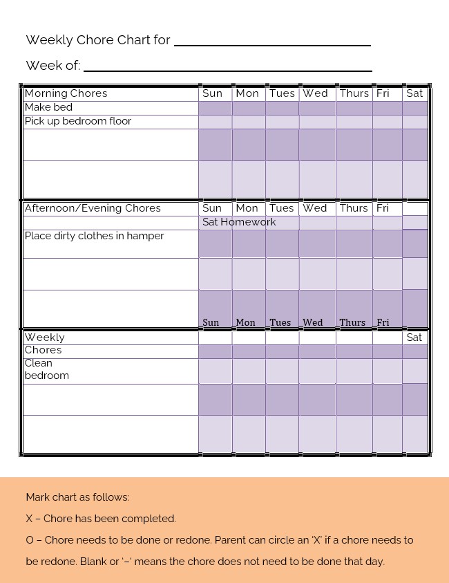 weekly chore chart template 1