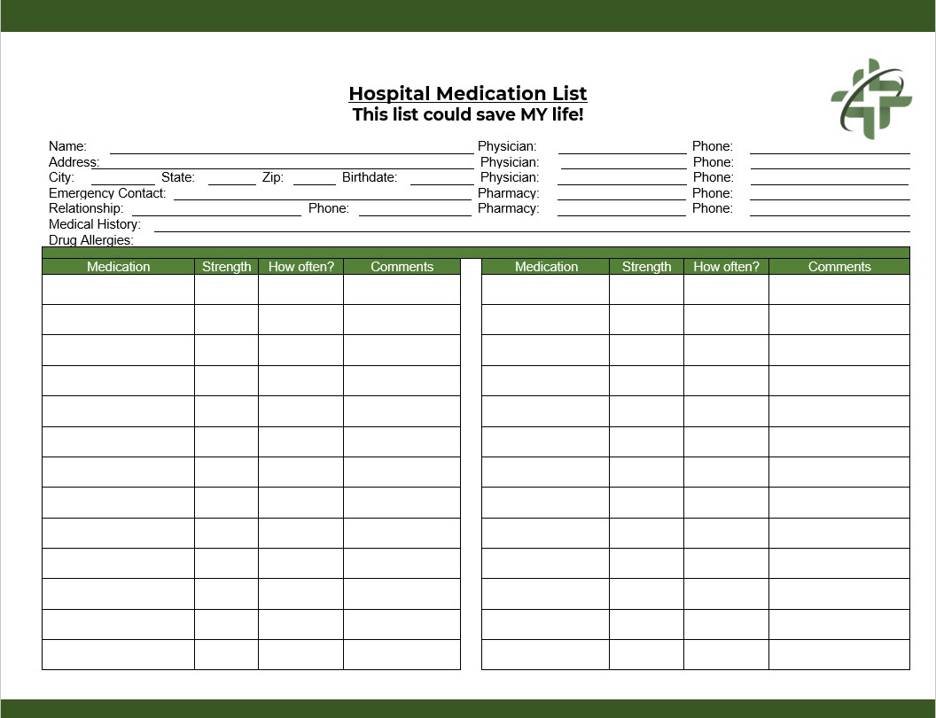 Hospital Medication List Template