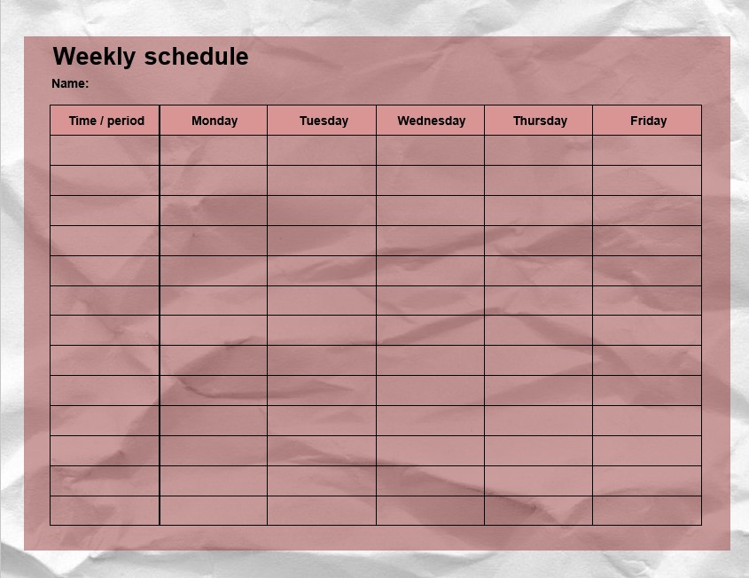 Working weekly schedule template